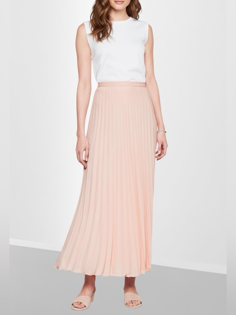 Banana Republic Petite Accordion Blush Pleated Maxi Skirt